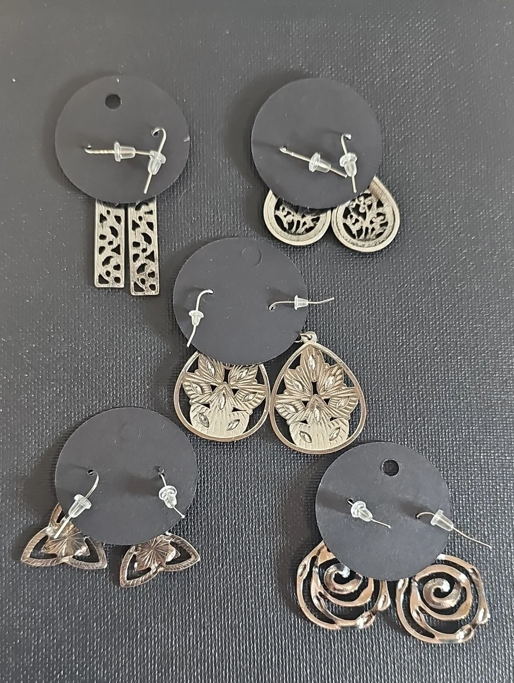 5 Pair Silver Tone Boho Statement Earrings Lot NWOT